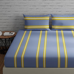 Bedsheets For King Size Bed With 2 Pillow Covers - 108 X 108 Inches, Striped Grey & Yellow | Perfect For Home Decor & Gifts | 144 Thread Count