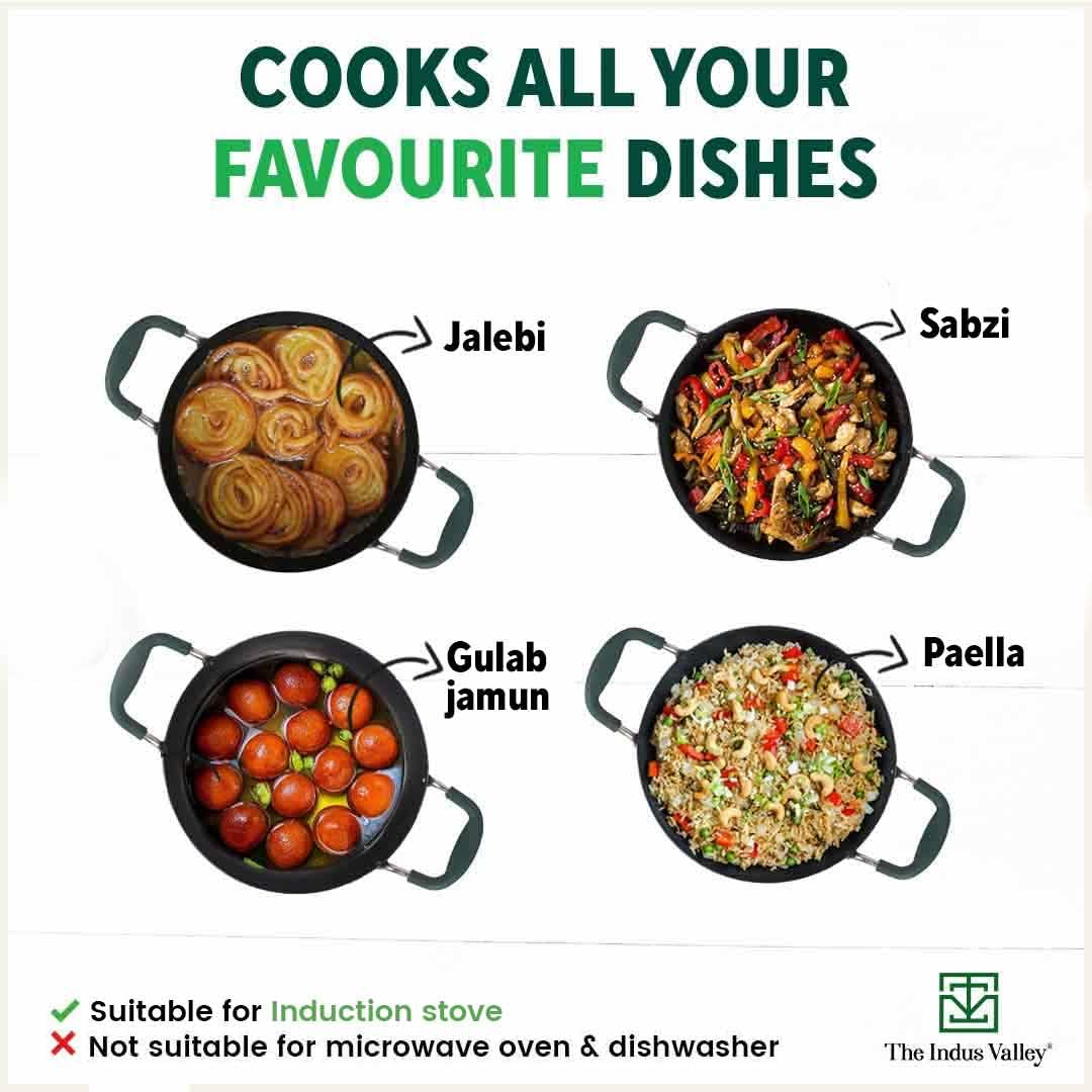 Pre-Seasoned Black Iron Jalebi Pan With Silicon Handle - Medium, 25.4cm, 10.6 Inch, 1.4 Ltr, 1 Kg | Induction Friendly, Pre-Seasoned Fry Pan, 100% Pure & Toxin-Free, No Chemical Coating Pre-Seasoned Black Iron Jalebi Pan With Silicon Handle - Medium, 25.4cm, 10.6 Inch, 1.4 Ltr, 1 Kg | Induction Friendly, Pre-Seasoned Fry Pan, 100% Pure & Toxin-Free, No Chemical Coating