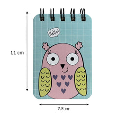 Spiral Pocket Notebook Cute Mini Notepad, Handy Notebook For School, Office (Owl Design) 1Pc