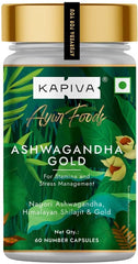 Kapiva Ashwagandha Gold Capsules, 183rd Day Harvested Potent Nagori Ashwagandha With Gold, Shilajit | Helps In Stress Management, Improve Energy & Stamina | For Unisex, 60 Capsules 100gm 0.2lbs