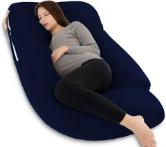 Premium Multipurpose Microfiber Pregnancy Pillow For Pregnant Women - Navy Blue | 100% Cotton, Zippered Cover, Lightweight, Removable Cover, Full Body Pillow, Soft Pillow - Pack Of 1