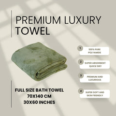 Hanker Ultra Luxury Bath Towel 500 Gsm | Super Soft On Skin, Luxurious Fabric, Pure Polyamide (Green Bliss Feather Pattern)