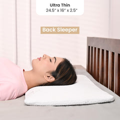 Memory Foam Pillow, Ultra-Thin Orthopedic Pillow For Sleeping, White - 2.5 Inch | Bed Pillow With Removable Washable Cover | For Long-Lasting Use, Cooling, Adjustable Pillow - Pack Of 1