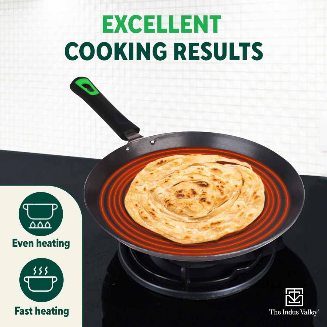 Pre-Seasoned Black Iron Tawa For Dosa, Chapathi With Bakelite Handle - 26cm, 10.2 Inch, 0.9 Kg | Induction Friendly, Pre-Seasoned Tawa, 100% Pure & Toxin-Free, No Chemical Coating Pre-Seasoned Black Iron Tawa For Dosa, Chapathi With Bakelite Handle - 26cm, 10.2 Inch, 0.9 Kg | Induction Friendly, Pre-Seasoned Tawa, 100% Pure & Toxin-Free, No Chemical Coating