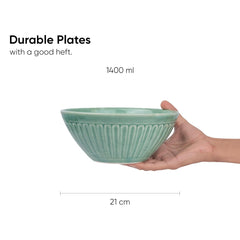 Ceramic Large Serving Bowls Set Of 1 Pc - 1400ml, Light Mint | Premium Ceramic Bowl - Large Size | Microwave Safe Bowl - Bowl Set Of Glossy Finish | Ceramic Bowl - Bowl Set For Gift