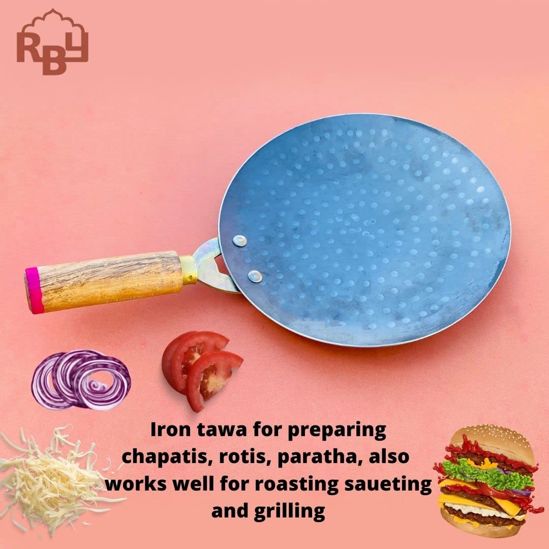Pure Black Iron Tawa With Wooden Handle, 9 Inches - Heavy Base For Roti, Chapati, Chapati With Wooden Handle Roti Tawa Pure Black Iron Tawa With Wooden Handle, 9 Inches - Heavy Base For Roti, Chapati, Chapati With Wooden Handle Roti Tawa