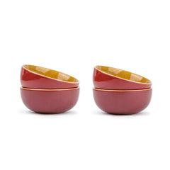 Ceramic Bowl Set Of 4 Pieces For Snacks - 330ml Each, Burgundy Brown | Maggie Bowl, Noodle Bowl With Glossy Finish - Premium Stoneware | Microwave Safe & Dishwasher Safe