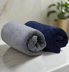 Heelium Bamboo Hand Towel 600 Gsm | Ultra Absorbent & Anti-Bacterial 3x Softer Than Cotton Towels | Pack Of 2 - Blue, Grey