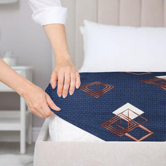 Cotton King Size Double Bedsheet With 2 Pillow Covers | 78x72+10 Inches, Dark Blue | Elastic Fitted Printed Double Bedsheet Wrinkle Free Deep Pocket Sheet