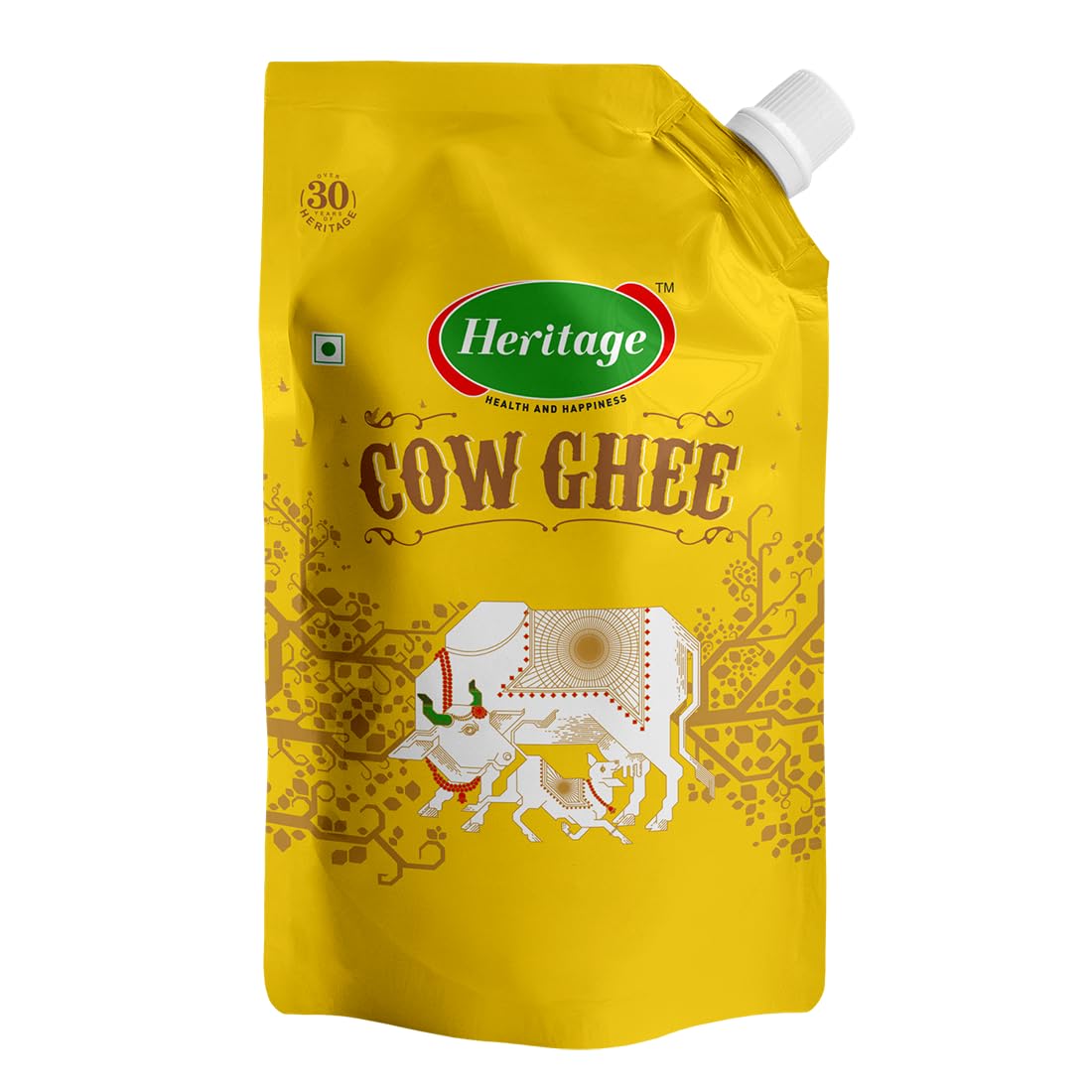 Pure Natural Cow Ghee By Heritage | Good Source Of Protein Fiber Healthy Pure Desi Cow Ghee Perfect For Dishes & Parathe | (1 Litr) 33.8 Ounce | Spout Pouch