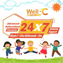 Well- C Vitamin C Tablets Immunity Booster For Kids And Zinc Supplements For Growth Strength Strong Bones Sugar Free | Orange Flavor, 60 Chewable Tablets , 100gm 0.2lbs
