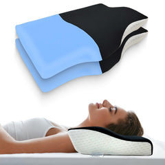 Cervical Pillow For Neck Pain & Shoulder Pain Relief, Black & Blue | Memory Foam Pillow For Sleeping - Orthopedic Pillow For Spondylitis, Perfect For All Sleeping Position - Pack Of 2