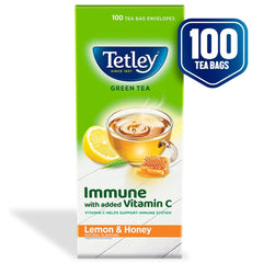 Tetley Lemon & Honey Green Tea - 100 Tea Bags Envelopes | Immune With Added Vitamin C - Rich In Antioxidants, Medium Caffeine