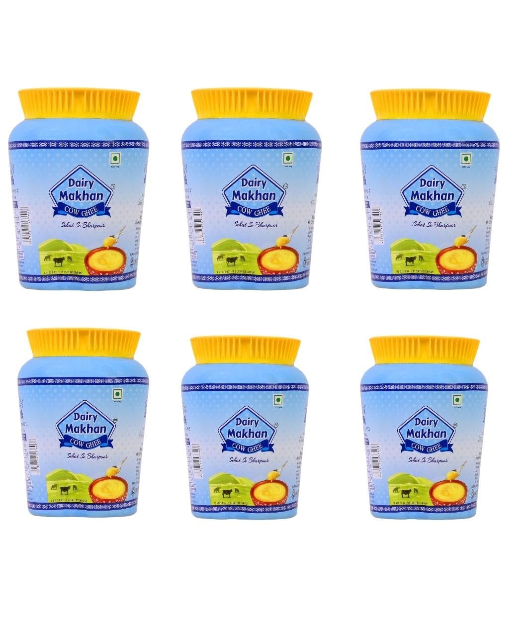Organic Natural Cow Desi Ghee By Dairy Makhan | Good Source Of Vitamins & Minerals Healthy Desi Cow Ghee For Desserts | 6 Litre (1 Litr * 6) 202.8 Ounce | Jar Pack