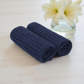 Hamelin The Ezra Waffle Hand Towel 400 Gsm | Pure Cotton Lightweight Anti Microbial & Water Absorbent | Softer Touch Quick Drying Towels (Blue)- Pack Of 2
