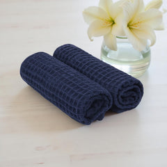 Hamelin The Ezra Waffle Hand Towel 400 Gsm | Pure Cotton Lightweight Anti Microbial & Water Absorbent | Softer Touch Quick Drying Towels (Blue)- Pack Of 2