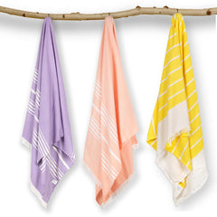 Mush Bamboo Turkish Towel 280 Gsm | 100% Bamboo Ultra Soft, Absorbent & Quick Dry Towel For Bath, Beach, Pool, Travel, Spa & Yoga (Yellow + Lavender & Peach)