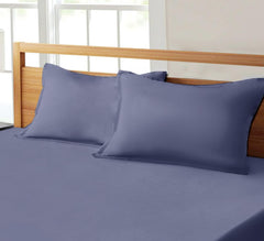 Premium Elastic Fitted Solid Bedsheets For King Size Double Bed (72x78x8 Inch, Navy Blue) With 2 Pillow Covers | Super Soft Brushed Satin Bedsheet, Breathable & Wrinkle Free