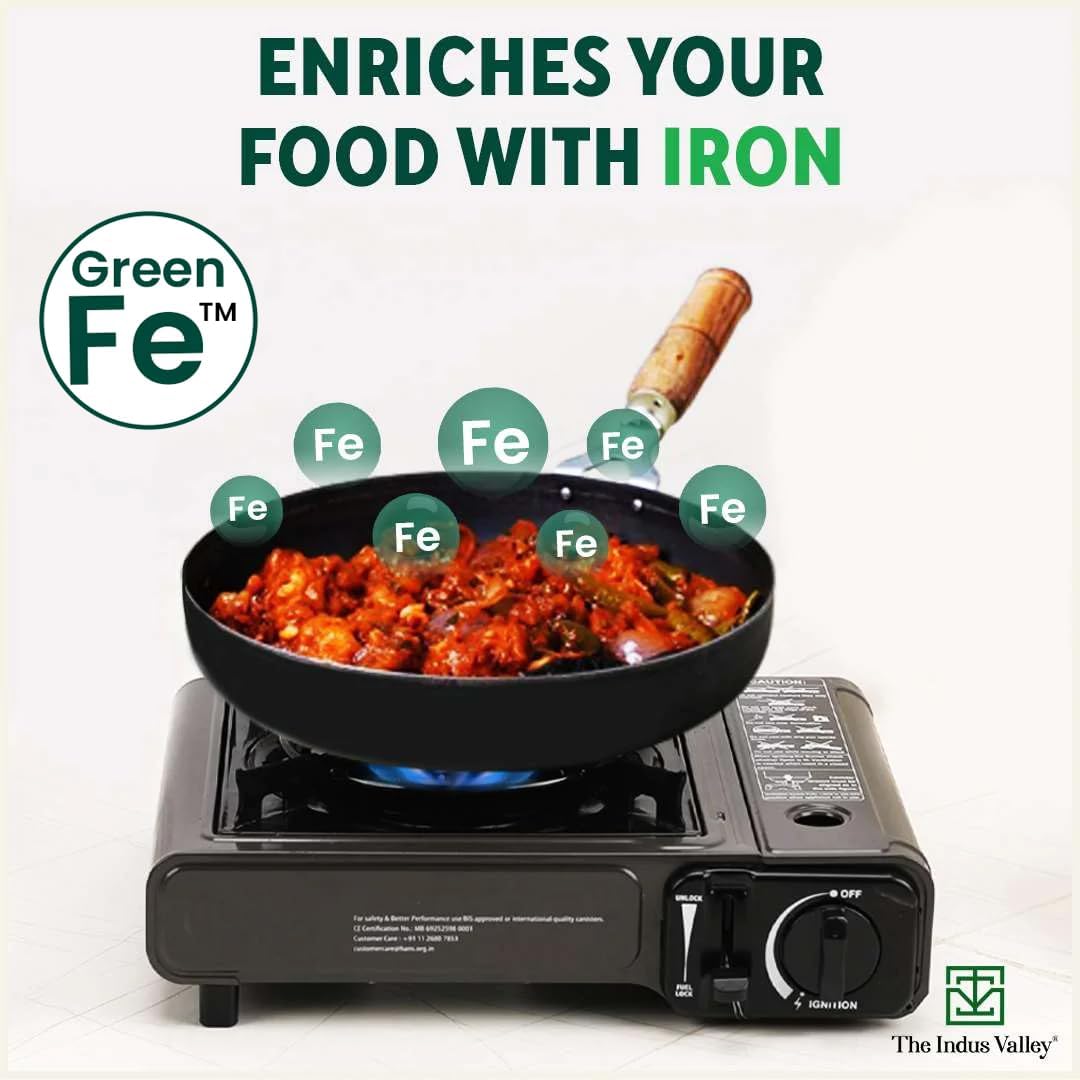 Pre-Seasoned Black Iron Fry Pan With Wooden Handle - Medium, 24.7 Cm, 9.7 Inch, 1.5 Ltr, 0.9 Kg | Induction Friendly, Pre-Seasoned Fry Pan, 100% Pure & Toxin-Free, No Chemical Coating Pre-Seasoned Black Iron Fry Pan With Wooden Handle - Medium, 24.7 Cm, 9.7 Inch, 1.5 Ltr, 0.9 Kg | Induction Friendly, Pre-Seasoned Fry Pan, 100% Pure & Toxin-Free, No Chemical Coating