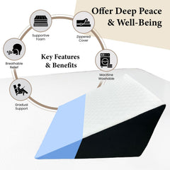 Wedge Memory Foam Pillow, Back Support Pillow For Bed, White & Black Gel | Snoring, Gerd, Leg Elevation, Pregnancy Support For Sitting & Sleeping | Adjustable, Wedge Cushion Pillow