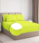 Double Bedsheets King Size With 2 Pillow Covers - Size-78 X72+10 Inches, Green | All Around Elastic 220 TC Super Soft Striped Pattern Breathable