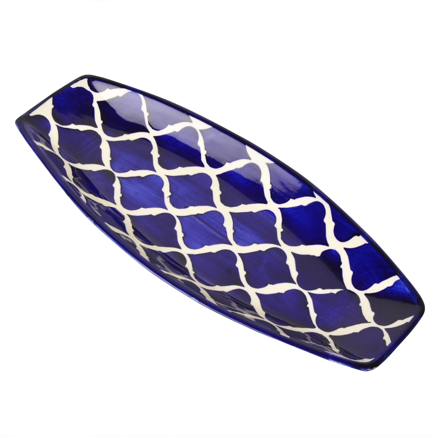 Hand Painted Ceramic Serving Platter - Blue, L X B – 38 Cm X 16 Cm | Starter Serving Platter - Kebab Platter Hand Painted Ceramic Serving Platter - Blue, L X B – 38 Cm X 16 Cm | Starter Serving Platter - Kebab Platter