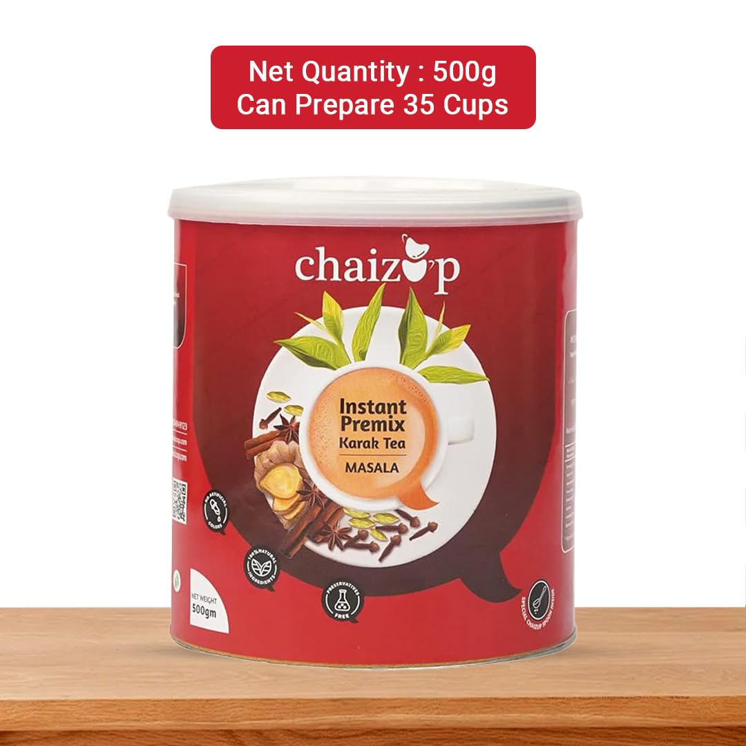 Chaizup Premium 1 Min Instant Masala Tea Premix - 500gm Can, 17.6 Ounce | Just Add Hot Water - Assam Masala Chai Powder | Low Caffeine, No Added Color - Home Like Tea Chaizup Premium 1 Min Instant Masala Tea Premix - 500gm Can, 17.6 Ounce | Just Add Hot Water - Assam Masala Chai Powder | Low Caffeine, No Added Color - Home Like Tea