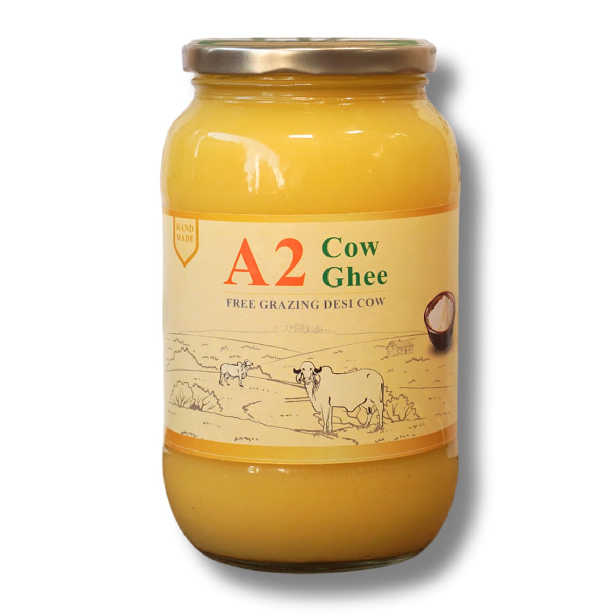 Premium A2 Cow Ghee By H2 Milk Farm | Highly & Nutritious Traditional Bilona Method Cow Ghee Perfect For Sizzling Tadkas | (1 Litre) 33.8 Ounce | Jar Pack