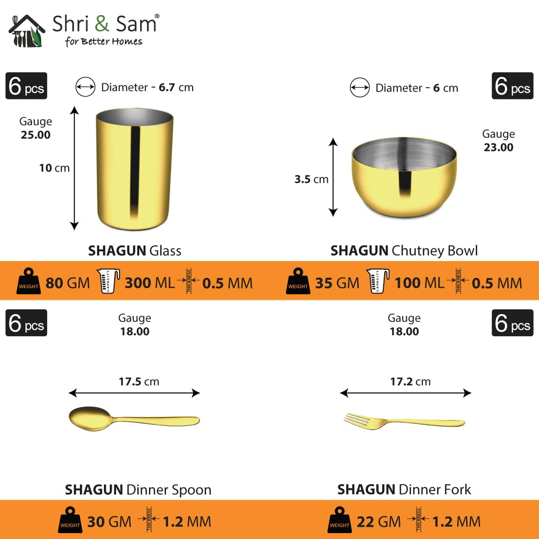 Stainless Steel Shagun Solid Dinner Set, 50 Pcs Set Gold | Easy To Wash - Dishwasher Safe Stainless Steel Shagun Solid Dinner Set, 50 Pcs Set Gold | Easy To Wash - Dishwasher Safe