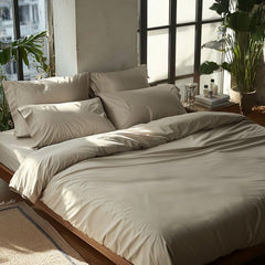 Double Bedsheets For King Size With Pillowcases - 108 X 108 Inches, Warm Taupe | Soft Breathable Bamboo Fabric - Bedroom Decor Comfortable Bedsheets