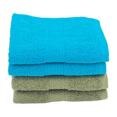 Patpug 100% Indian Ultra Soft Cotton Hand Towel 800 Gsm | For Gym, Workout, Yoga, Wash Basin (Olive Green & Cool Aqua) - 4 Piece
