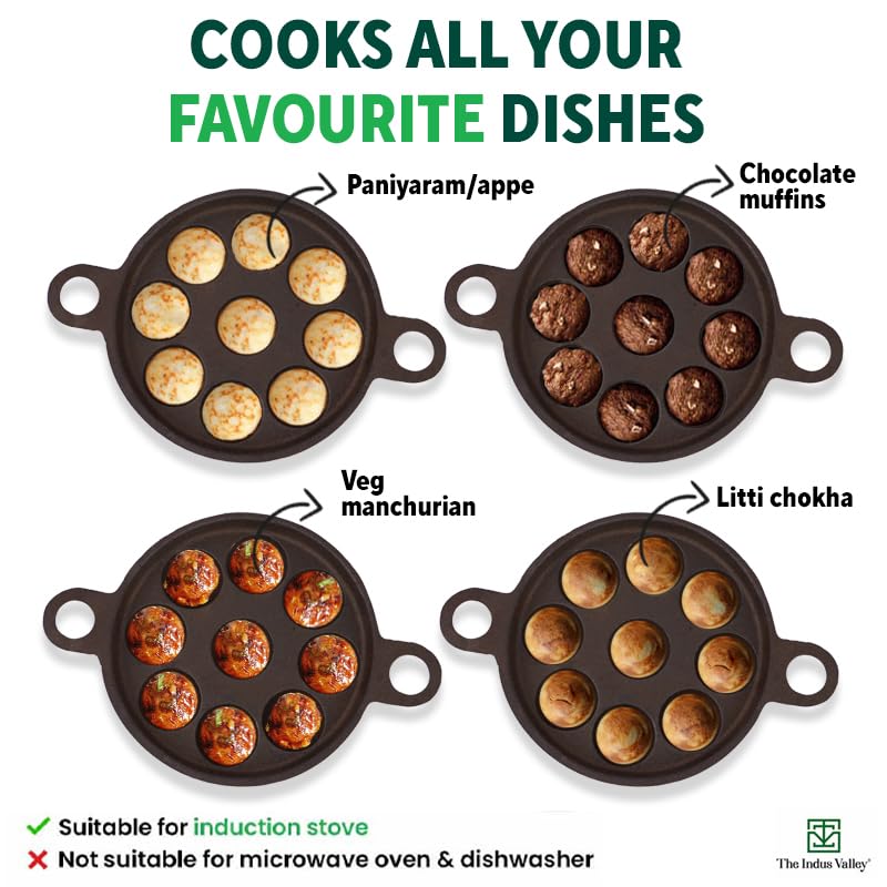 Super Smooth Black Cast Iron Paniyaram Pan - Small, 9 Pit, 8.2 Inch, 20.8 Cm, 2.7 Kg | Induction Friendly - Nonstick, Pre-Seasoned, 100% Pure & Toxin-Free, No Chemical Coating Super Smooth Black Cast Iron Paniyaram Pan - Small, 9 Pit, 8.2 Inch, 20.8 Cm, 2.7 Kg | Induction Friendly - Nonstick, Pre-Seasoned, 100% Pure & Toxin-Free, No Chemical Coating
