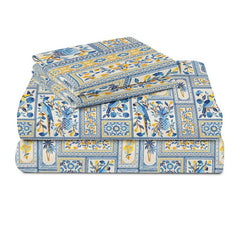 100% Cotton Double Bedsheets With 2 Matching Pillow Covers - 90 X 100 Inches, White & Blue | Printed Double Sheet Super Soft Breathable & Wrinkle Free