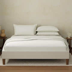 100% Cotton Plain Bedsheet Set With 4 Pillow Covers - 108 X 108 Inches, White | 400 Thread Count - Gift For Weddings Or Anniversary King Size Bedsheet