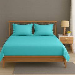 Plain Double Bedsheet For Queen Size With 2 Matching Pillow Covers For Home - 90 X 100 Inches, Aqua | Smooth Finish, Soft Touch & Breathable Comfort For Everyday Use