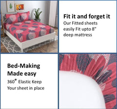 100% Microfiber Elastic Fitted Bedsheets For Queen Size With 1 King Size Pillow Covers | Size - 78 X 72+10 Inches, Pink & Grey | Double Bed With All Around Elastic
