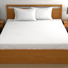 Elastic Fitted Bedsheet For Double Bed With Two Pillow Covers | King Size - 72 X 78 Inches, White | Durable & Soft Fabric Offers Comfort