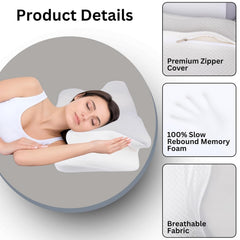Cervical Butterfly Pillow, Orthopedic Memory Foam For Neck & Shoulder Pain, White & Light Grey | Ergonomic Contour Design | Dual Height Support | Side Sleeper Pillow With Arm Rest
