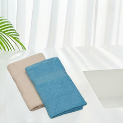 Liberty Towels Soft Cotton Small Size Hand & Face Towels 400 Gsm | Quick Dry Sweat & Workout Towels For Men & Women (Cream & Teal Blue) - Pack Of 2