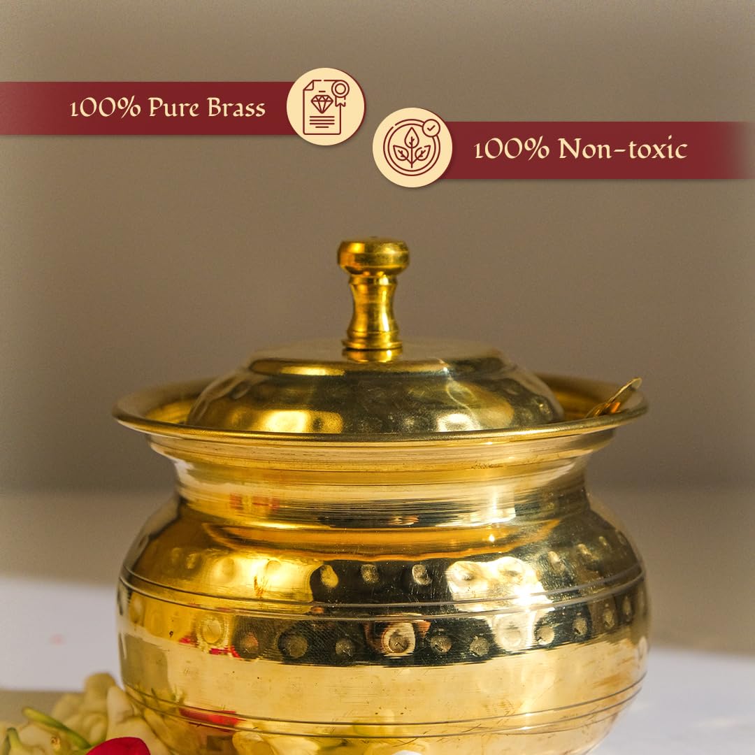Golden Brass Ghee Pot, 250ml - Oil Storage Jar - Oil Pot With Spoon For Kitchen & Dining | 100% Pure Brass & Non-Toxic Golden Brass Ghee Pot, 250ml - Oil Storage Jar - Oil Pot With Spoon For Kitchen & Dining | 100% Pure Brass & Non-Toxic