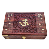 Exquisitely Hand Brass - Filled Traditional Wooden Om Box For Good Luck For Women, Jewellery 8 X 5 Inches, Colour - Brown, Retro Squares