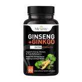 Mexmy Feel Eighteen Triple Korean Panax Ginseng + Ginkgo Biloba Supplement Capsules For Energy, Memory & Peak Performance | Cognitive Support, Mental Clarity & Stamina | 60 Capsules 100gm 0.2lbs