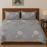 100% Cotton Double Bed Bedsheet Set With 2 Pillow Covers - 90 X 90 Inches, Grey | 144 Thread Count Soft & Breathable, For Bedroom & Gifting