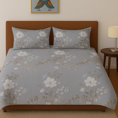 100% Cotton Double Bed Bedsheet Set With 2 Pillow Covers - 90 X 90 Inches, Grey | 144 Thread Count Soft & Breathable, For Bedroom & Gifting