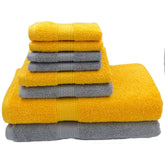 Patpug 100% Indian Cotton Plush Towel Set 2000 Gsm | Highly Absorbent, Fade Resistant, Quick Drying 2 Bath, 2 Hand & 4 Face Towel (Silver Grey & Sunrise Yellow) - 8 Piece