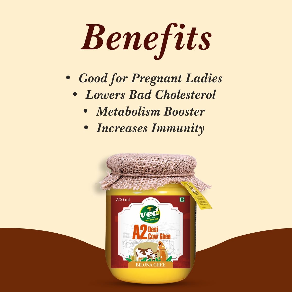 100% Natural A2 Desi Cow Ghee By Ved-A2 | Hand Churned, Made With Traditional Vedic Bilona Method Desi Ghee For Digestive Health | (500ml) 16.9 Ounce | Jar Pack 100% Natural A2 Desi Cow Ghee By Ved-A2 | Hand Churned, Made With Traditional Vedic Bilona Method Desi Ghee For Digestive Health | (500ml) 16.9 Ounce | Jar Pack