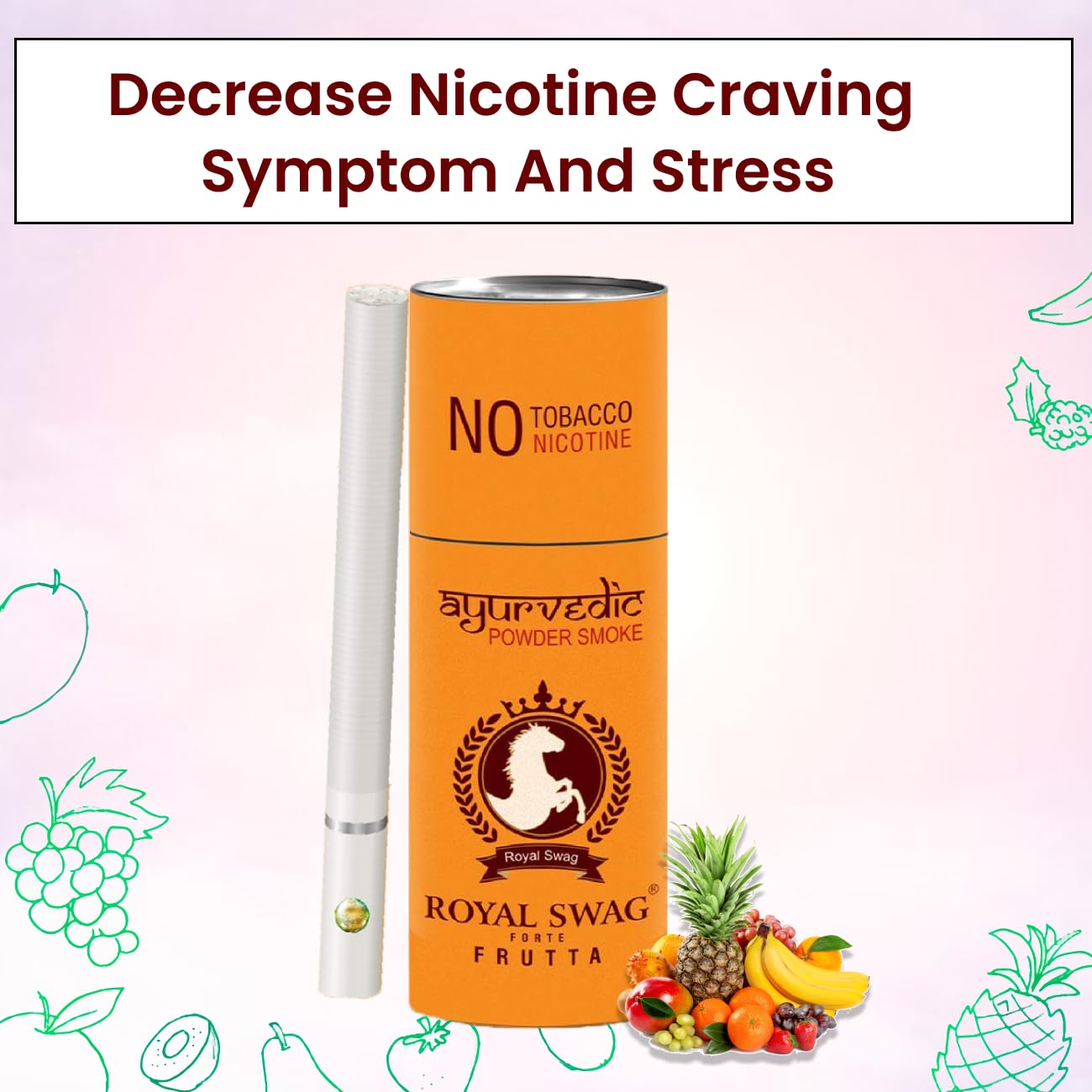 Royal Swag Ayurvedic Herbal Cigarettes, Frutta Flavour Smoke 50 Sticks 100% Nicotine Free & Tobacco Free(Non-Addictive) | Natural Herbs Clove, Tulsi, Cinnamon, Green Tea - Smoking Cassation Royal Swag Ayurvedic Herbal Cigarettes, Frutta Flavour Smoke 50 Sticks 100% Nicotine Free & Tobacco Free(Non-Addictive) | Natural Herbs Clove, Tulsi, Cinnamon, Green Tea - Smoking Cassation