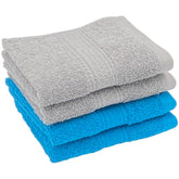 Patpug 100% Indian Ultra Soft Cotton Face Towel 500 Gsm | Napkin, Baby Face Towel, For Facewash, Gym, Travel, Hanky (Turquoise Blue & Silver Grey) | Pack Of 4