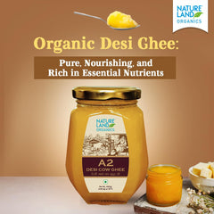 Natural A2 Desi Cow Ghee By Natureland Organics | Delicious & Nutritious Healthy Desi Cow Ghee Good For Enhances Brain Function | (350ml) 11.8 Ounce | Jar Pack
