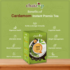 Chaizup Premium 1 Min Instant Cardamom Tea Premix - Pack Of 2 X 140gm, 4.9 Ounce Each, 20 Sachets | Just Add Hot Water - Assam Elaichi Chai Powder | Low Caffeine Home Like Tea